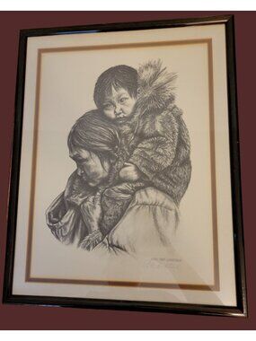 Patti Lindstrand Alaskan Artist Mother & Child 14x18" Signed Print 1983 VTG